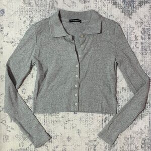 Brandy Melville Gray Ribbed Long Sleeve Top